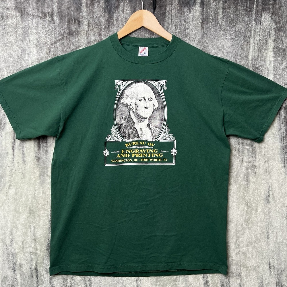 Vtg Jerzees Bureau of Engraving and Printing Mens XL Green T Shirt USA Made